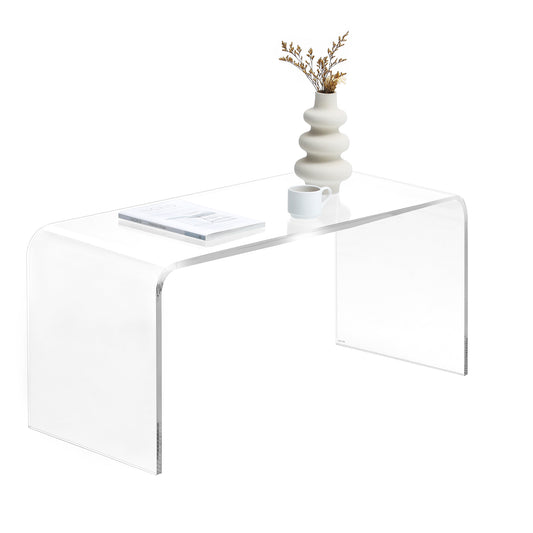 Clear acrylic waterfall coffee table with rounded edges