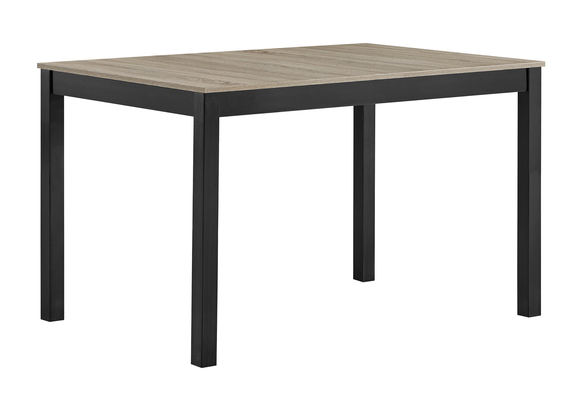 Rustic wood veneer dining table with black metal legs