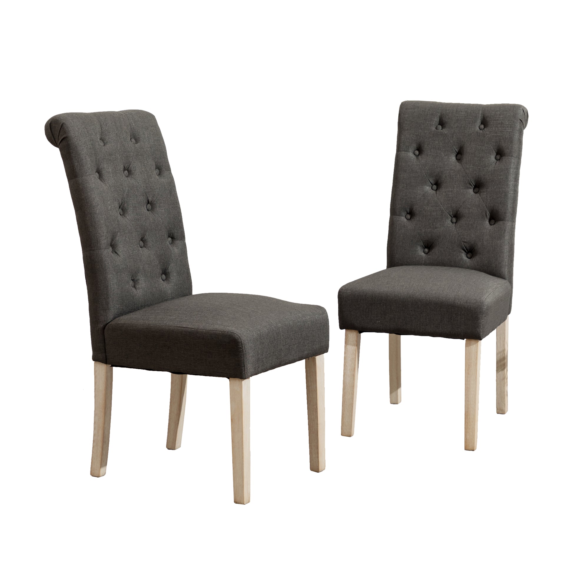 Dark gray upholstered dining chair with tufted back