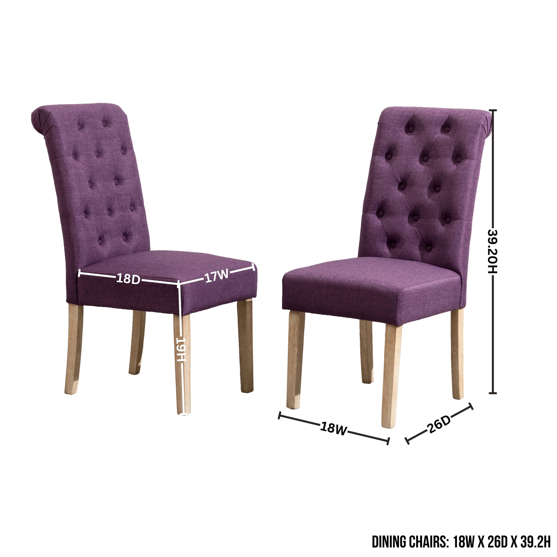 Tufted purple fabric dining chair with light wood legs
