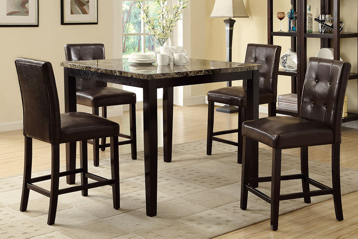 Dark brown faux leather counter stool with tufted back