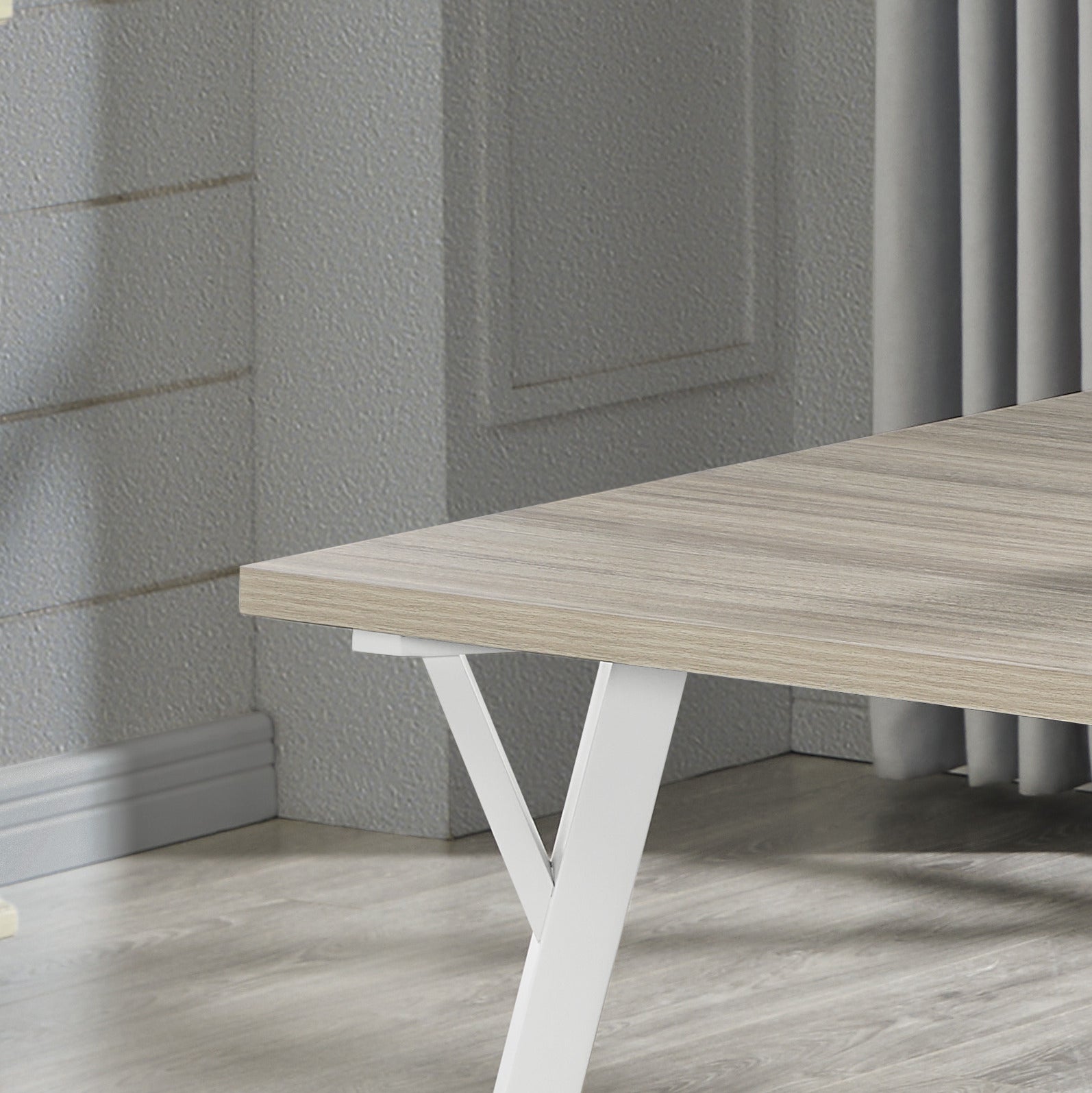 Modern wooden desk with white Vshaped legs