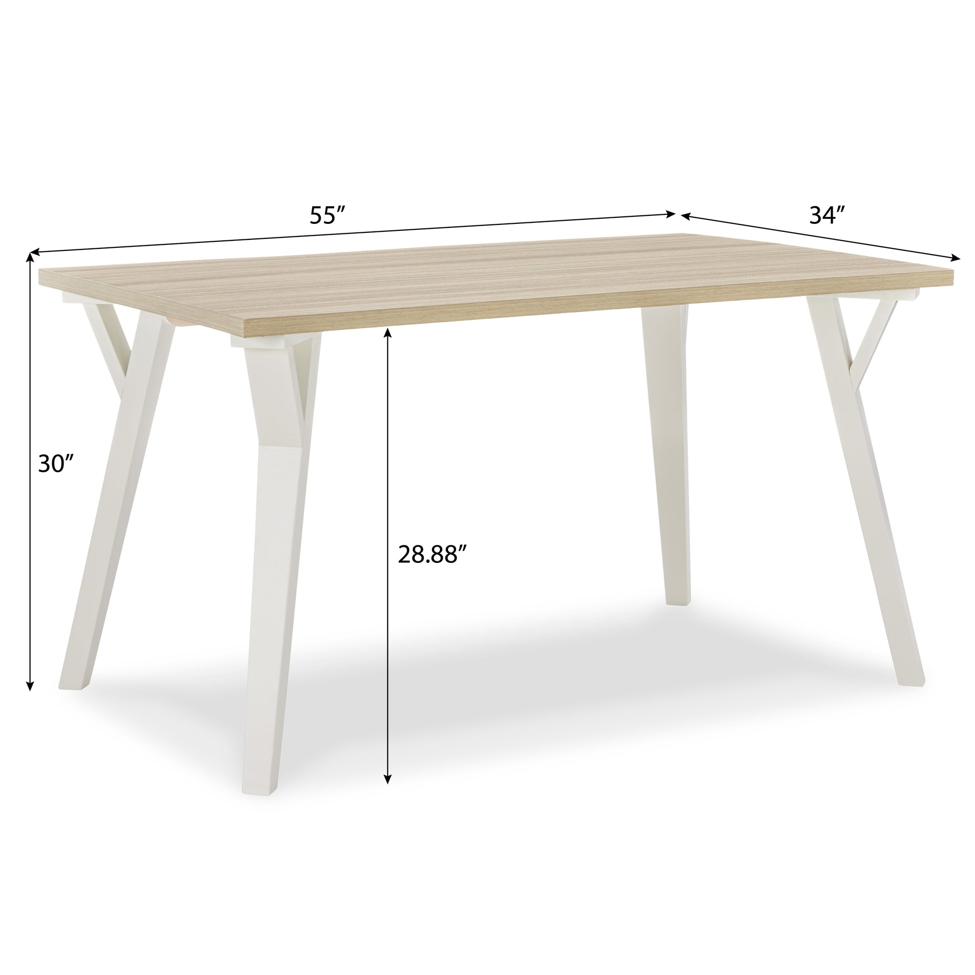 Modern wooden dining table with white angled legs  inches long