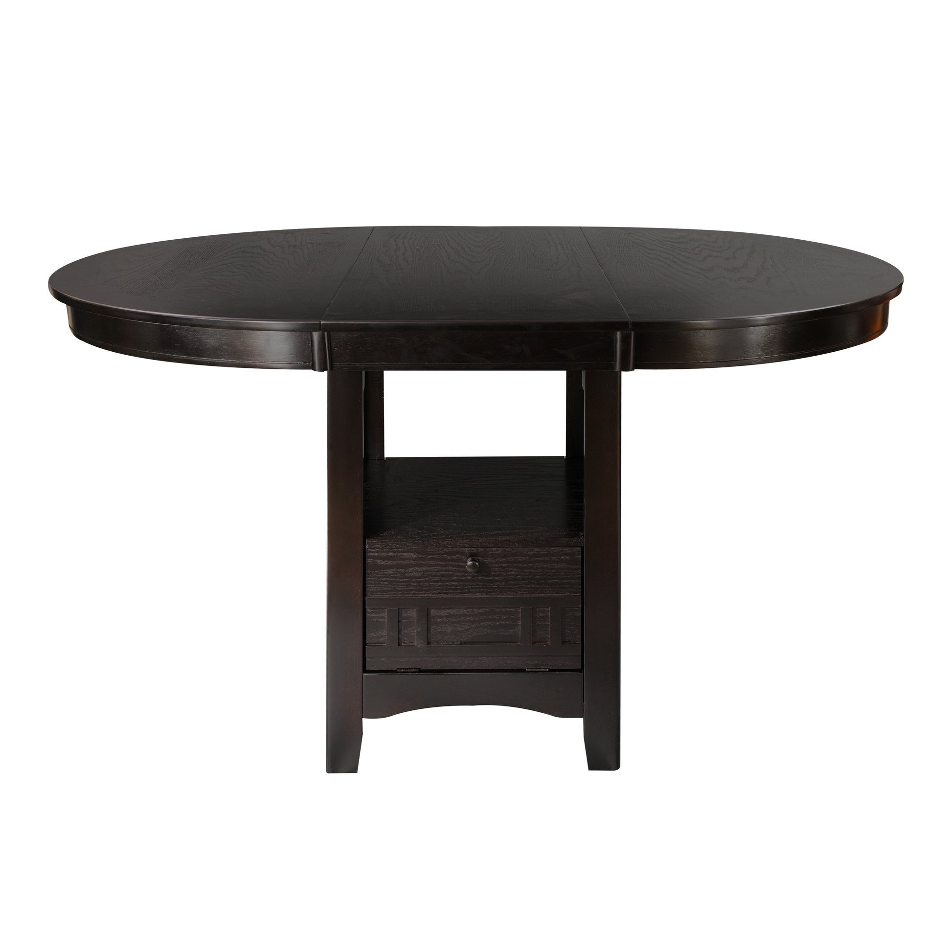 Dark espresso oval dining table with storage drawer