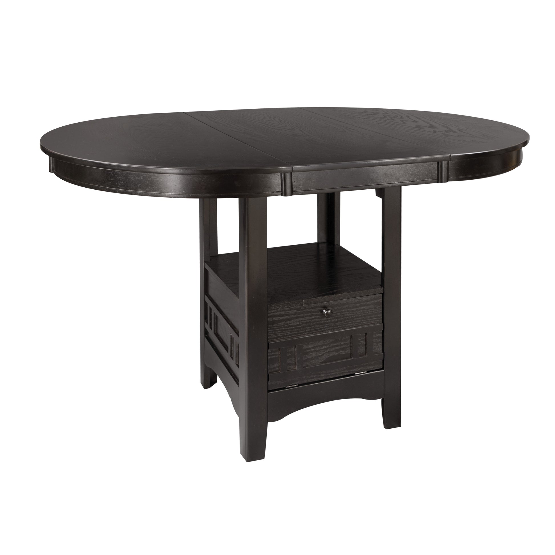 Dark espresso oval dining table with storage drawer