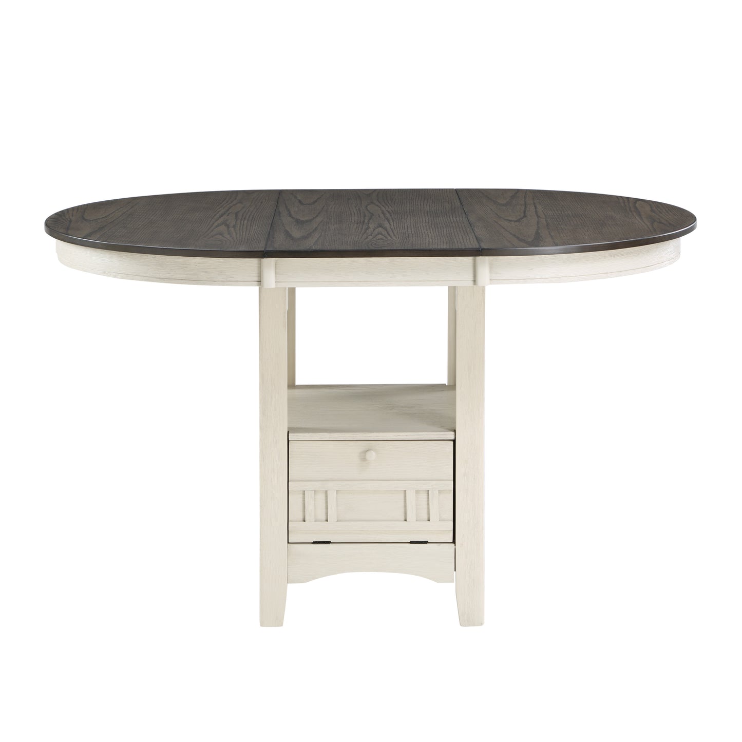 Farmhouse counter height table with dark wood top and cream base