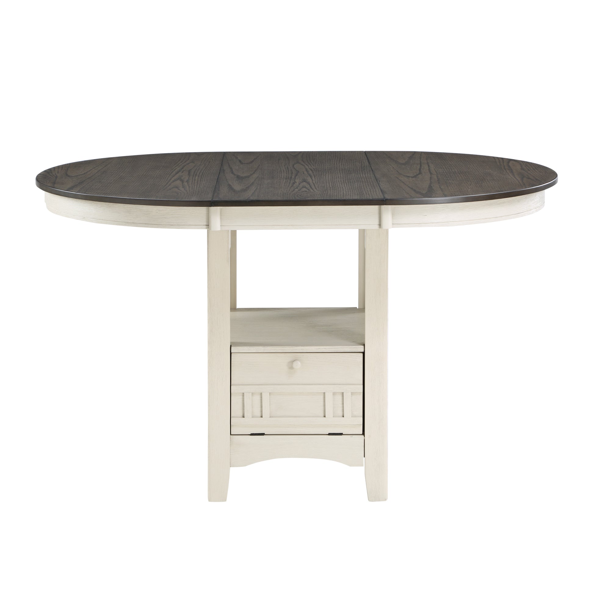 Farmhouse counter height table with dark wood top and cream base