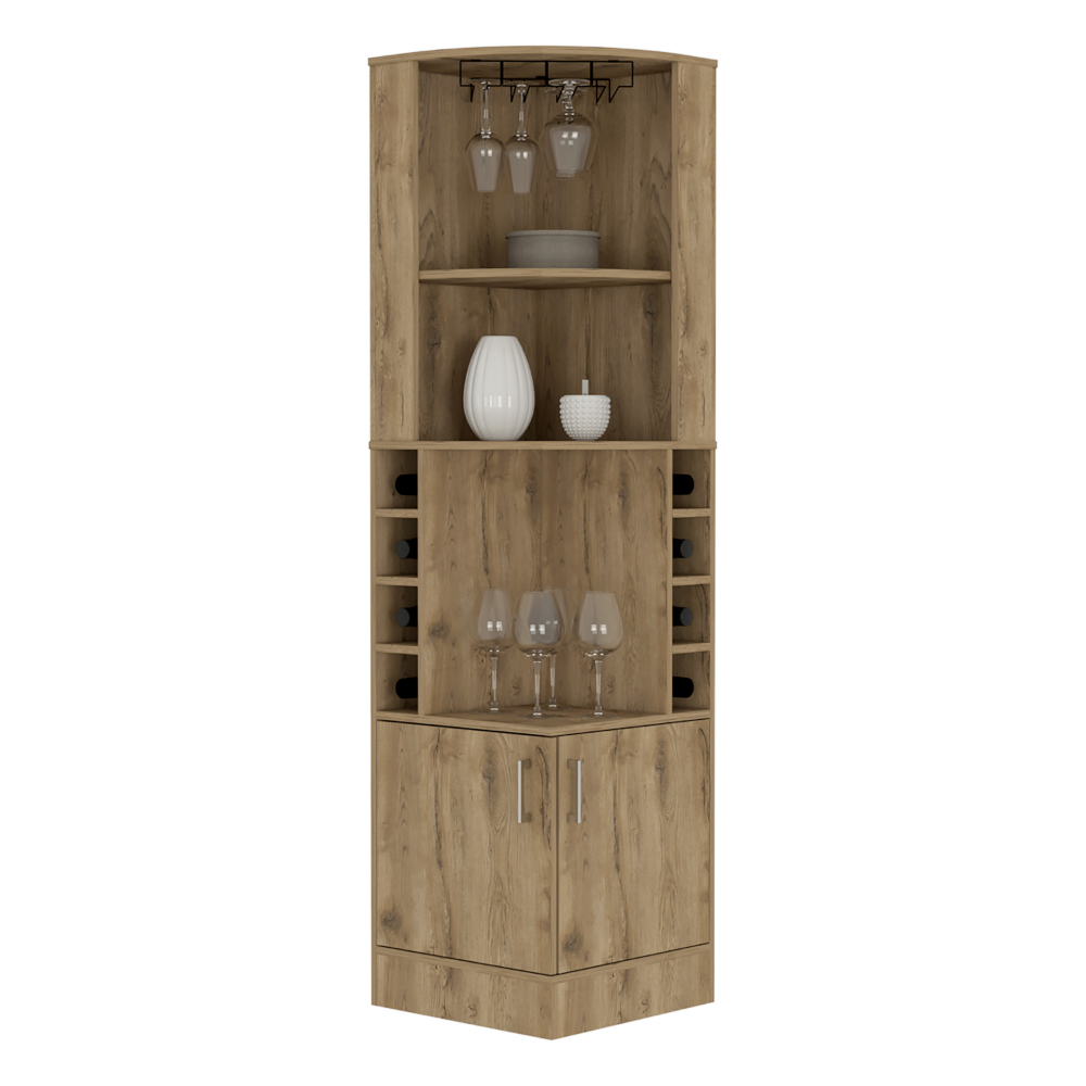 Corner wine cabinet with glass rack and wine bottle shelves