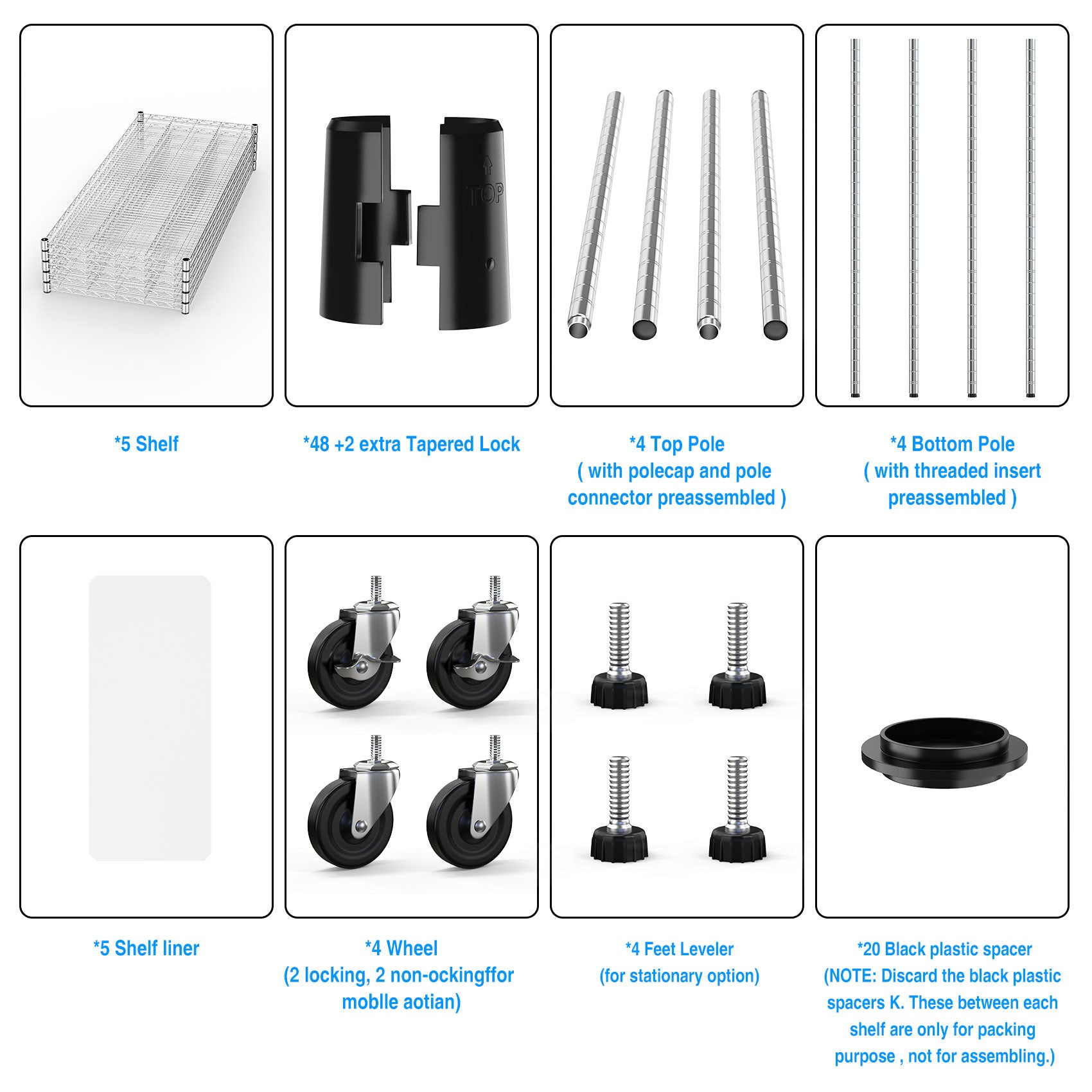 Stack of five metal wire shelves for storage