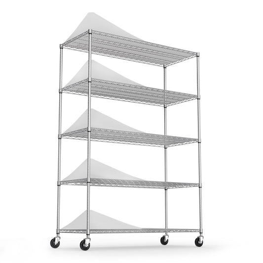 Chrome tier wire shelving unit with wheels for commercial storage