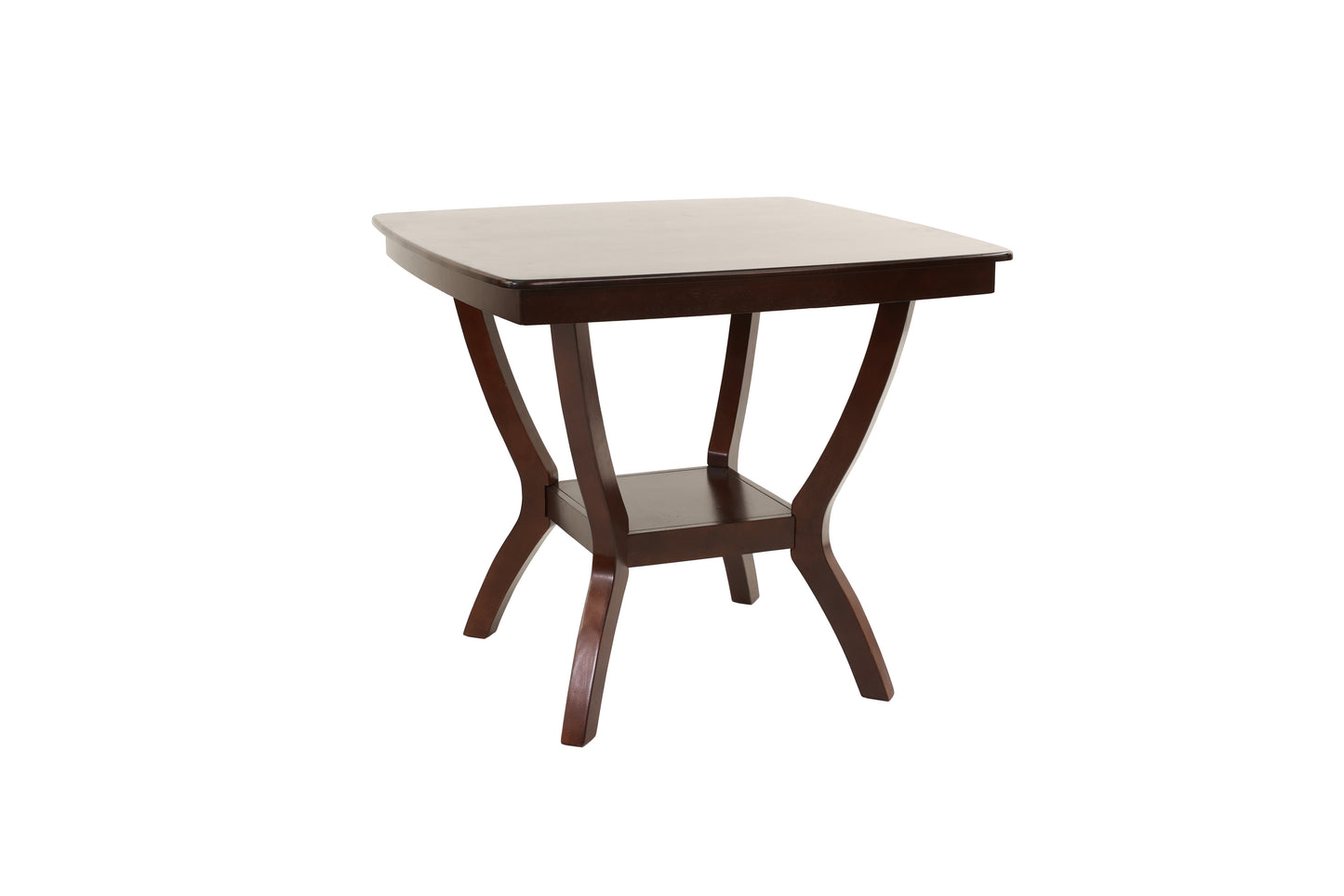 Dark wood side table with curved legs and lower shelf
