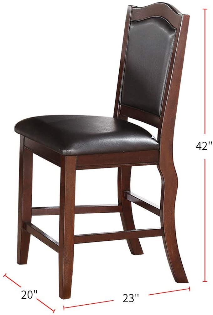Dark brown leather padded back and seat bar stool with a rich mahogany wood frame