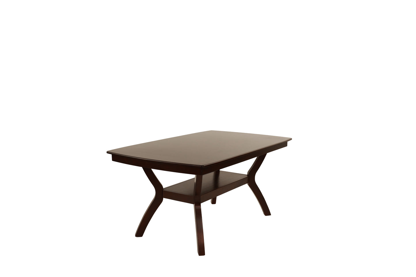 Dark brown wooden end table with curved legs and a lower shelf