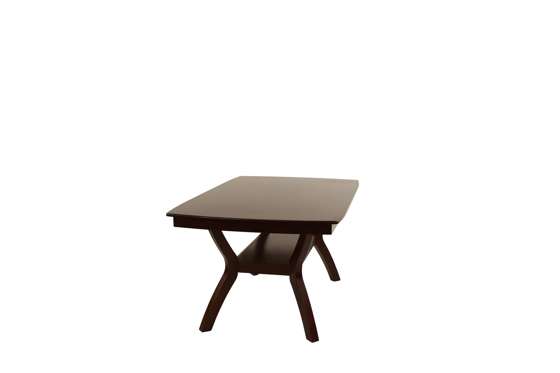 Dark brown wooden console table with curved legs and open shelf