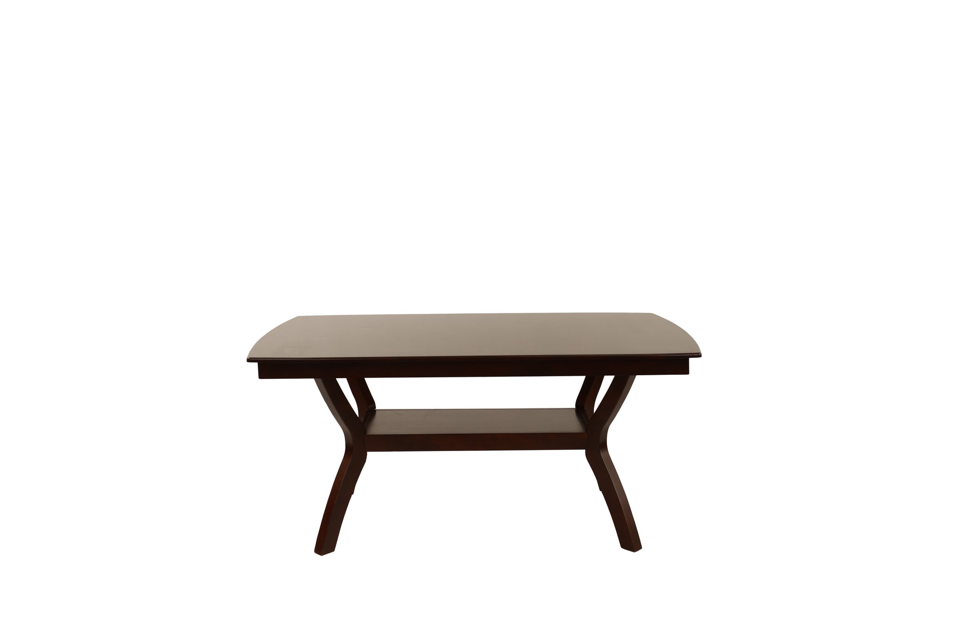 Dark brown wooden coffee table with a shelf