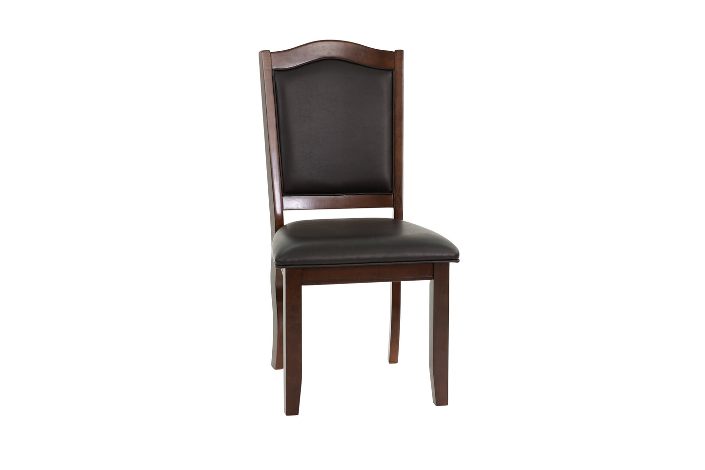 Dark brown upholstered dining chair with a wooden frame