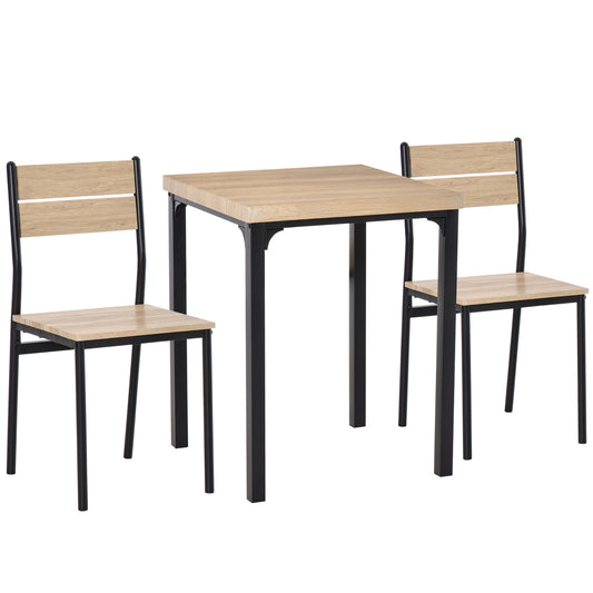 Modern piece dining set with light oak wood and black metal legs