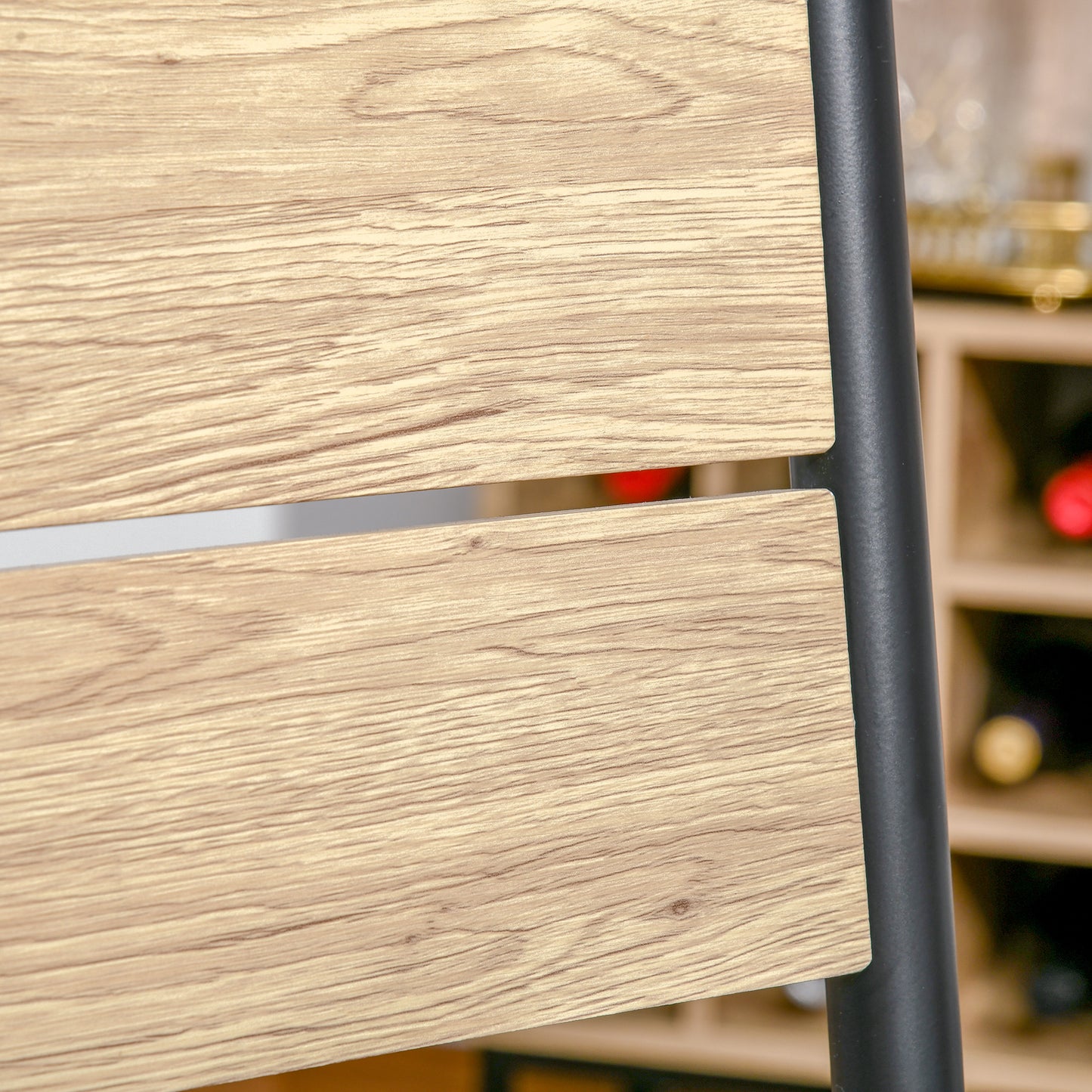 Closeup of light oak wood grain on a modern chair slat