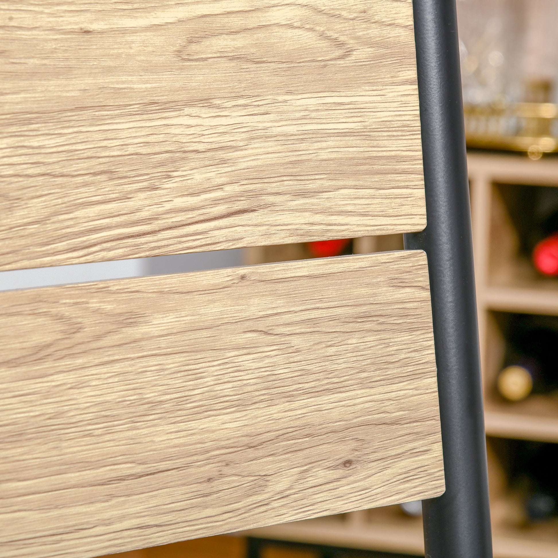 Closeup of light oak wood grain on a modern chair slat