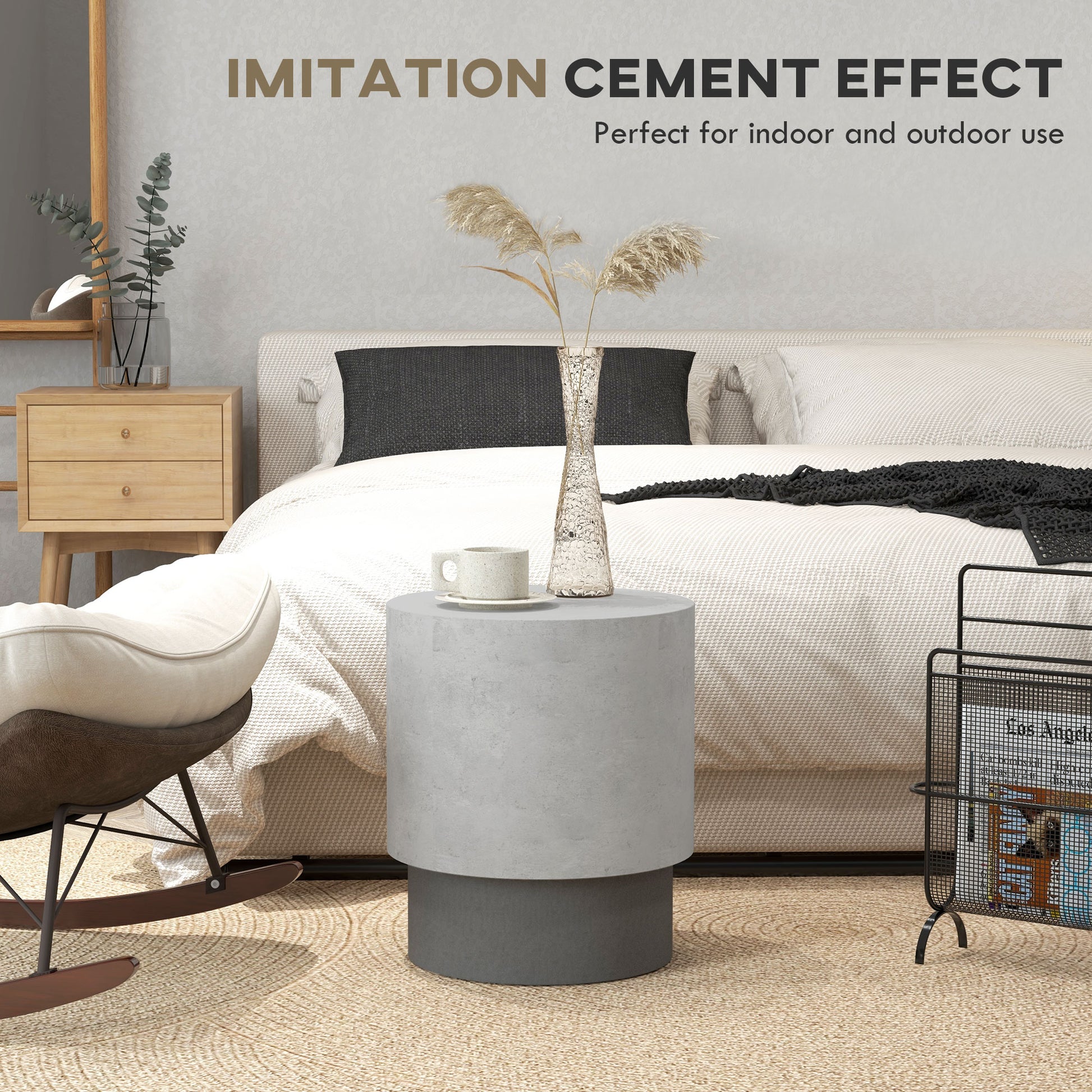 Light gray concrete effect side table with minimalist design