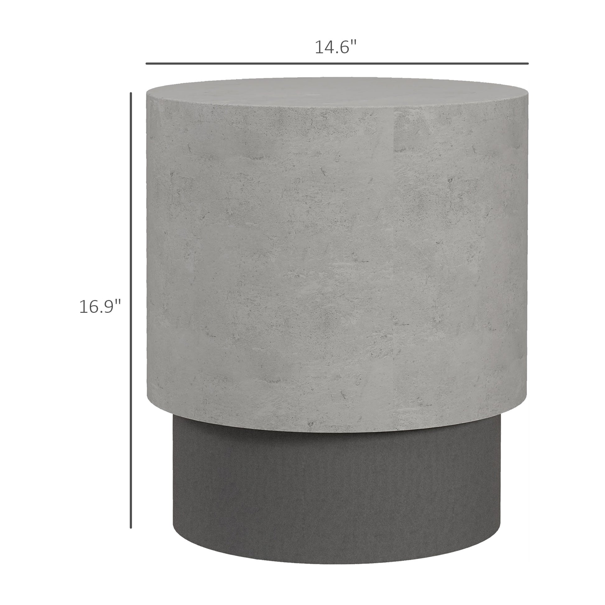 Modern grey concrete drum accent table with textured finish