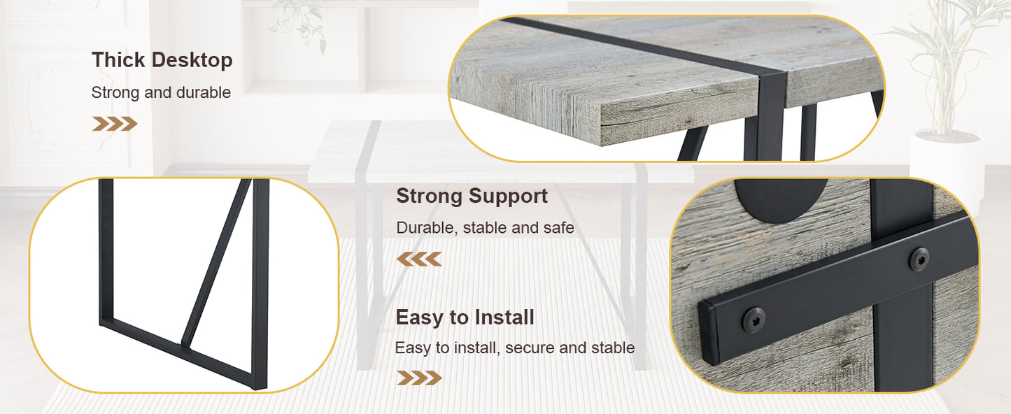 Rustic wood grain desktop with black metal support