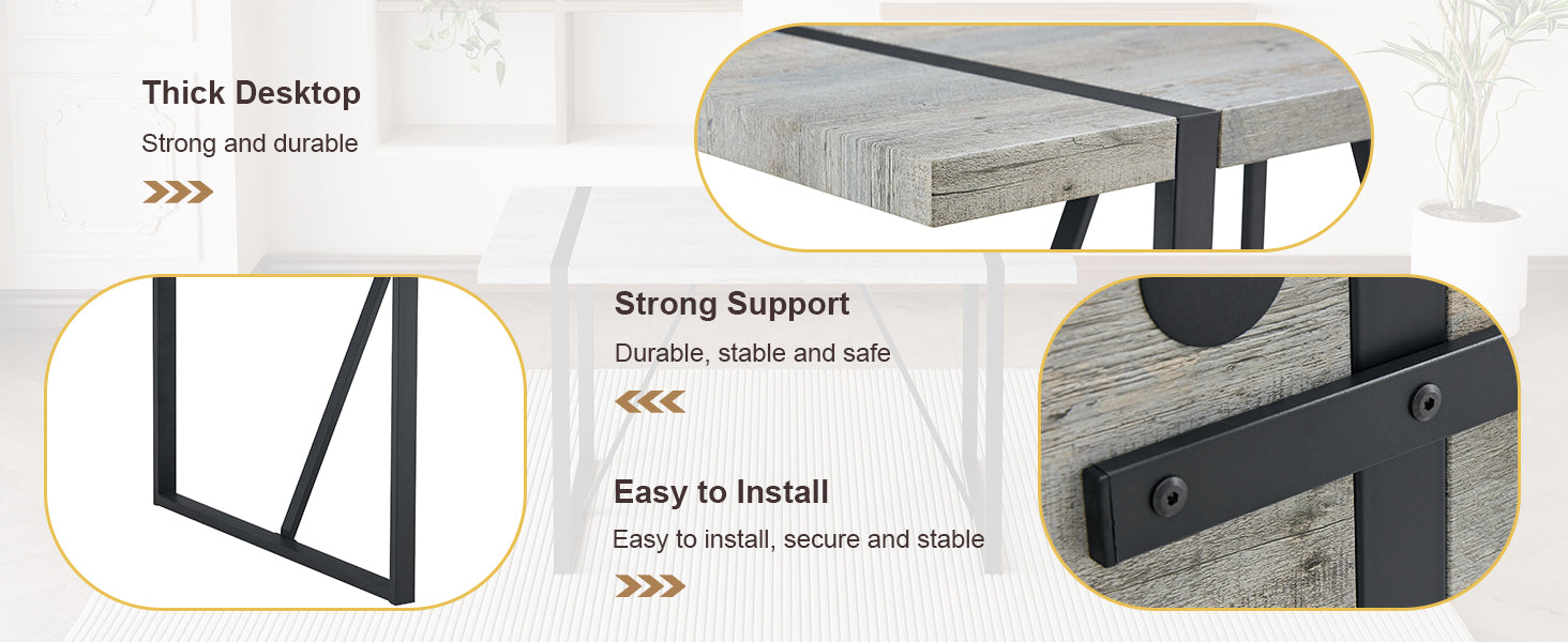 Rustic wood grain desktop detail with black metal support