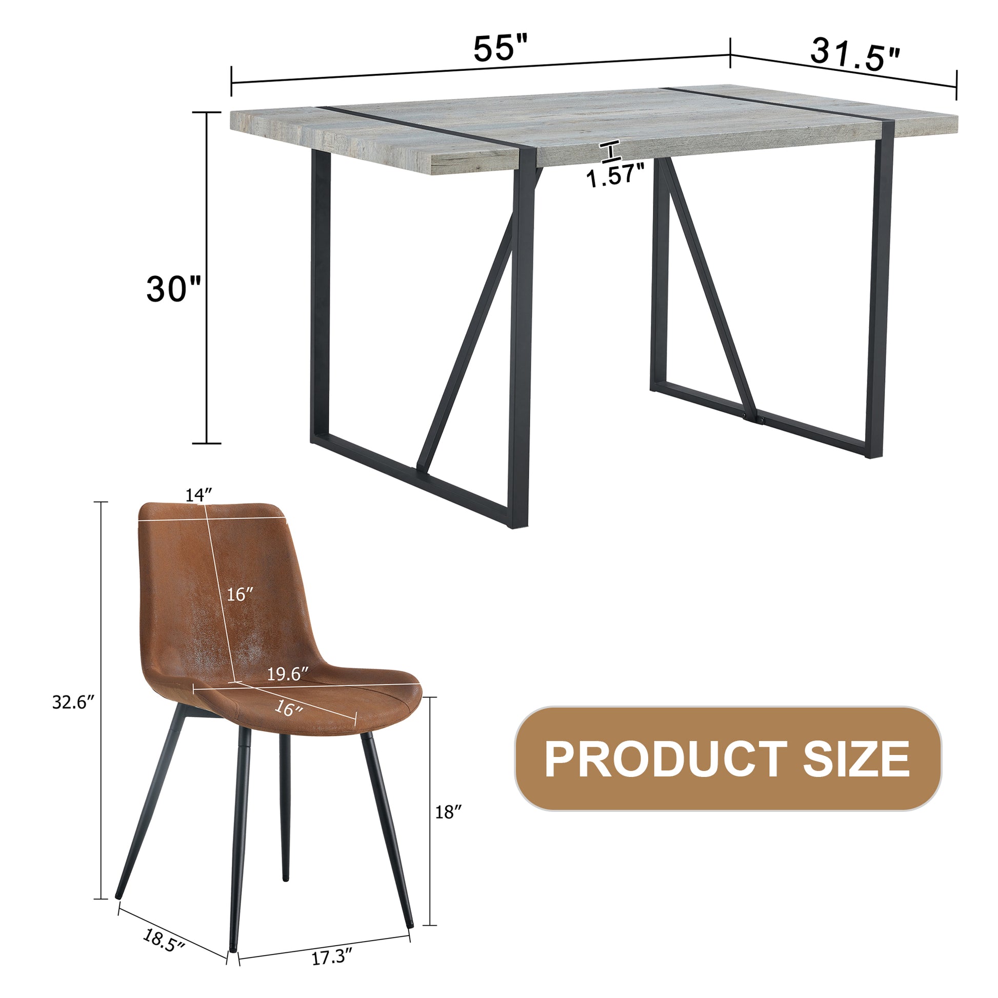 Modern industrial dining table  L  W  H grey wood top black metal legs