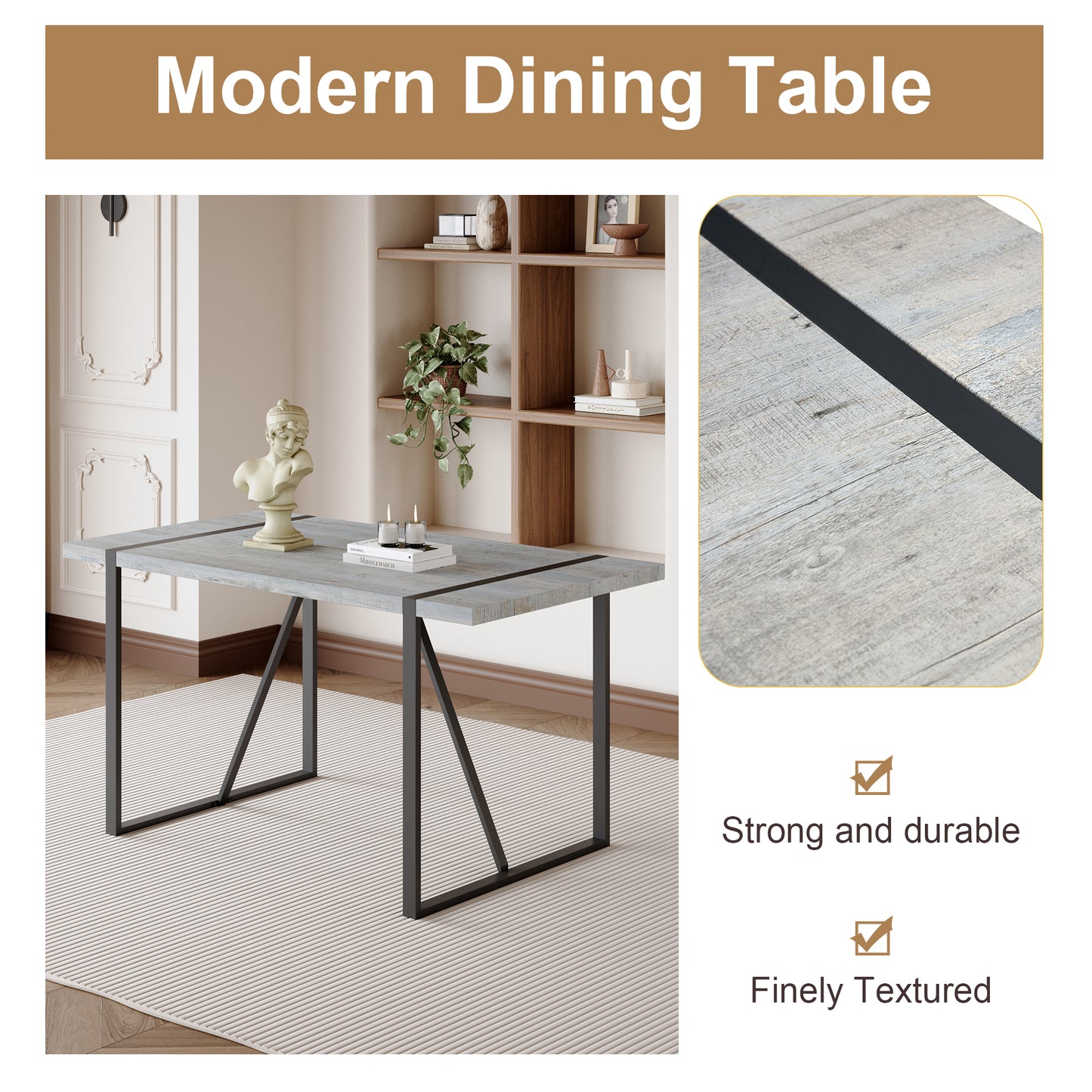 Rustic grey wash wood dining table with black metal legs