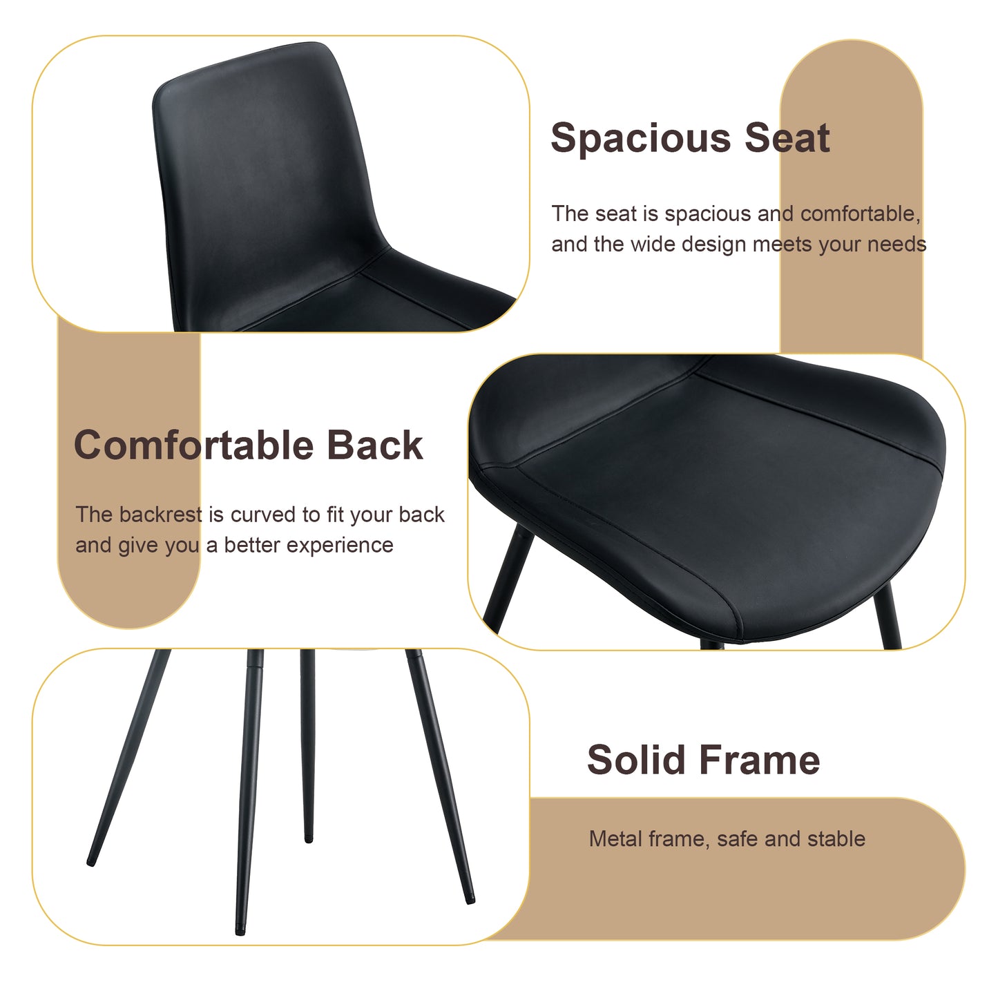 Black faux leather dining chair with spacious seat