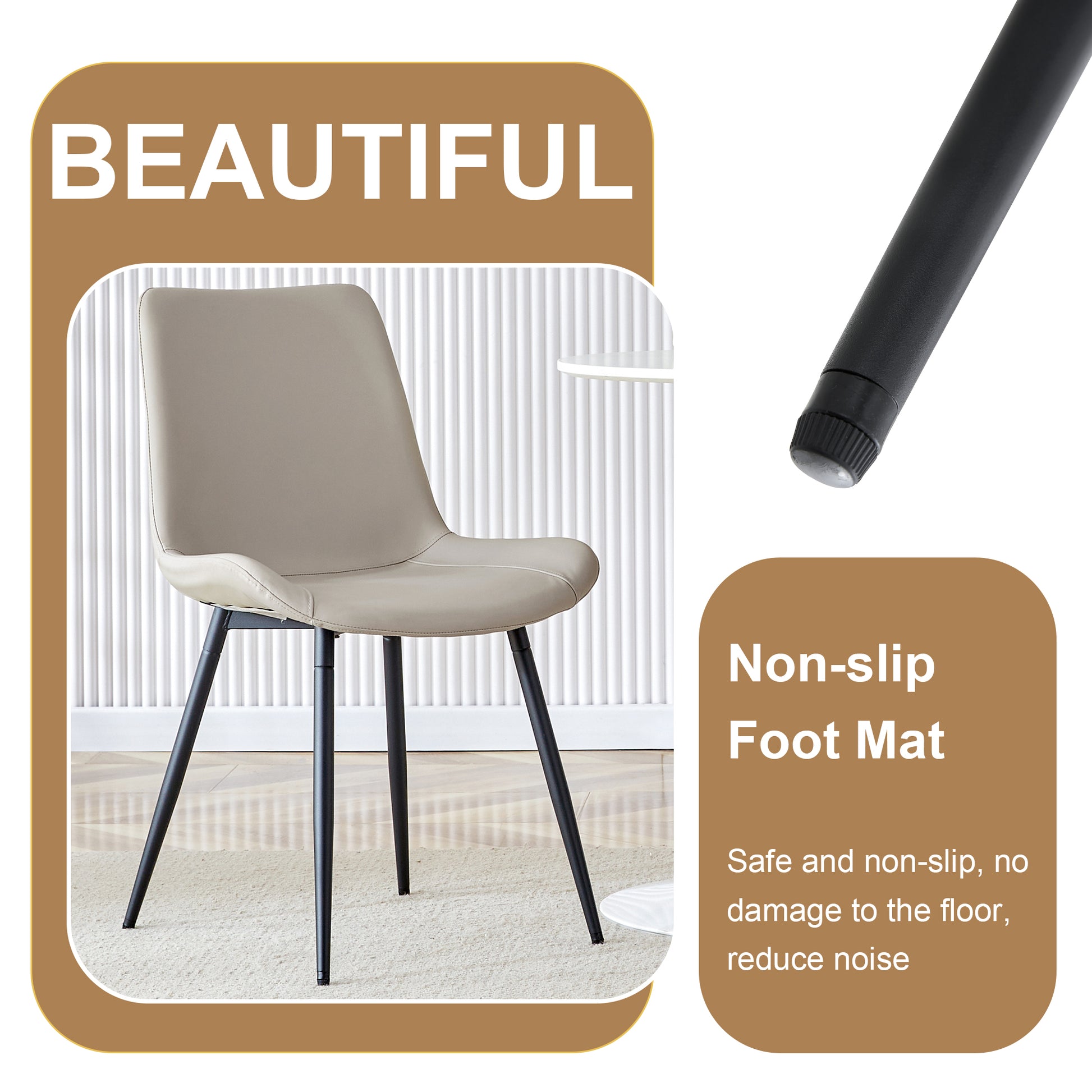 Beige faux leather dining chair with black metal legs
