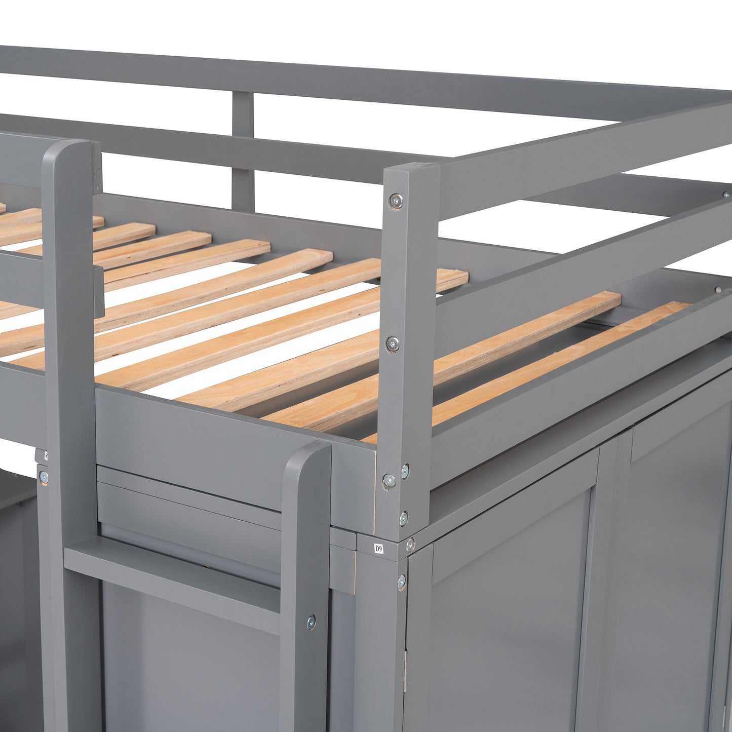 Gray wooden loft bed frame with slatted support