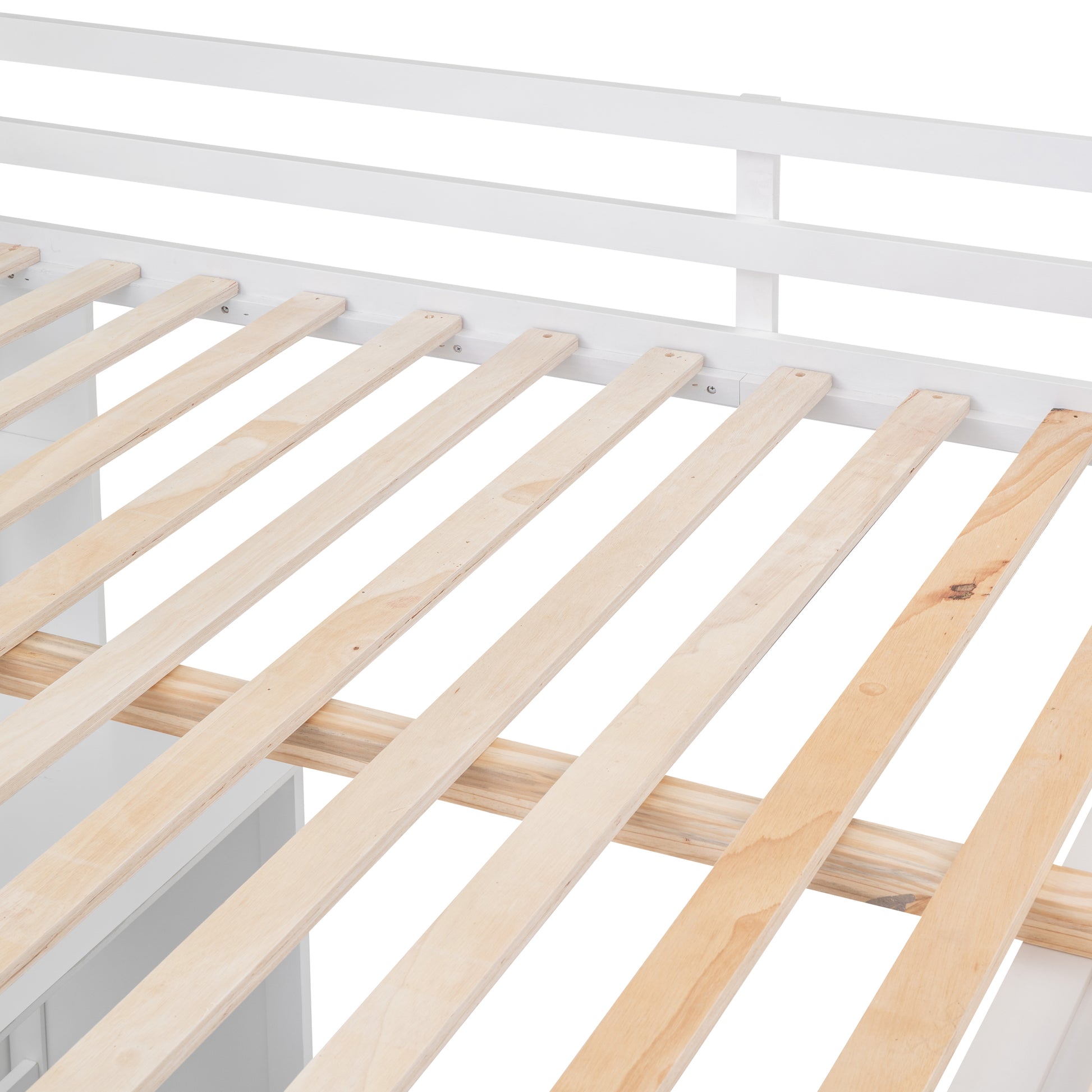 White twin bed frame with sturdy wooden slats