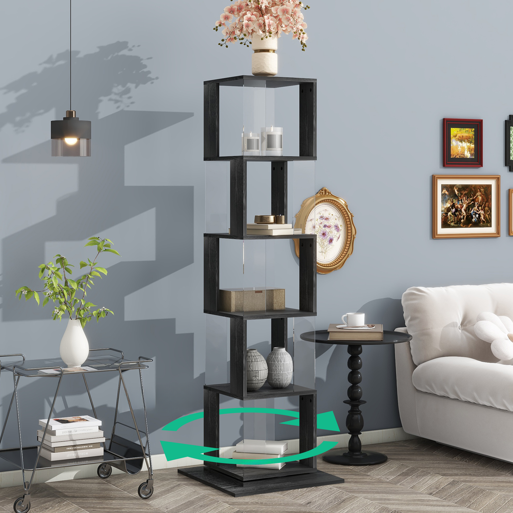 Modern dark grey fivetier geometric shelf unit with clear acrylic dividers for home decor