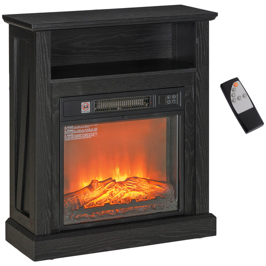 Black electric fireplace with realistic flame effect and remote control