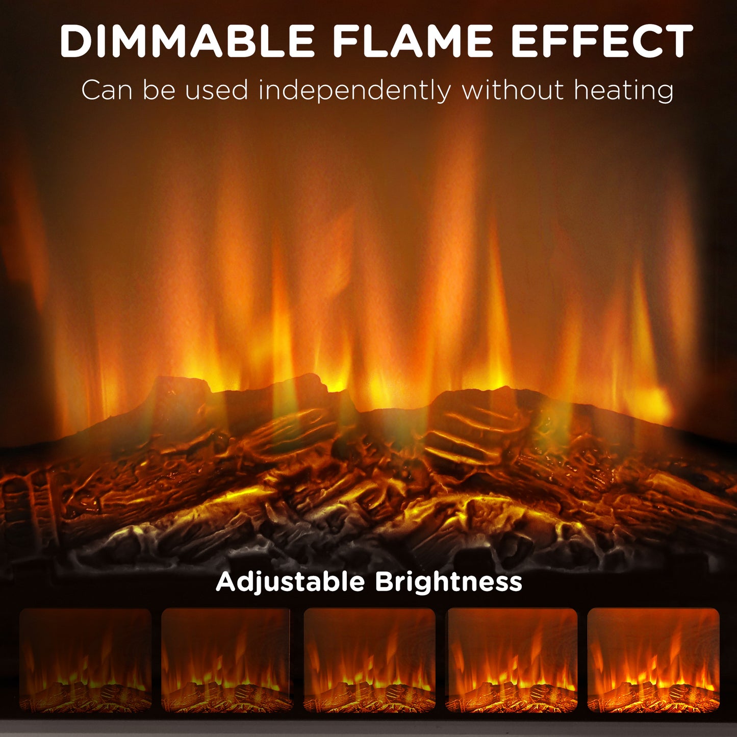Realistic electric fireplace with dimmable flame effect