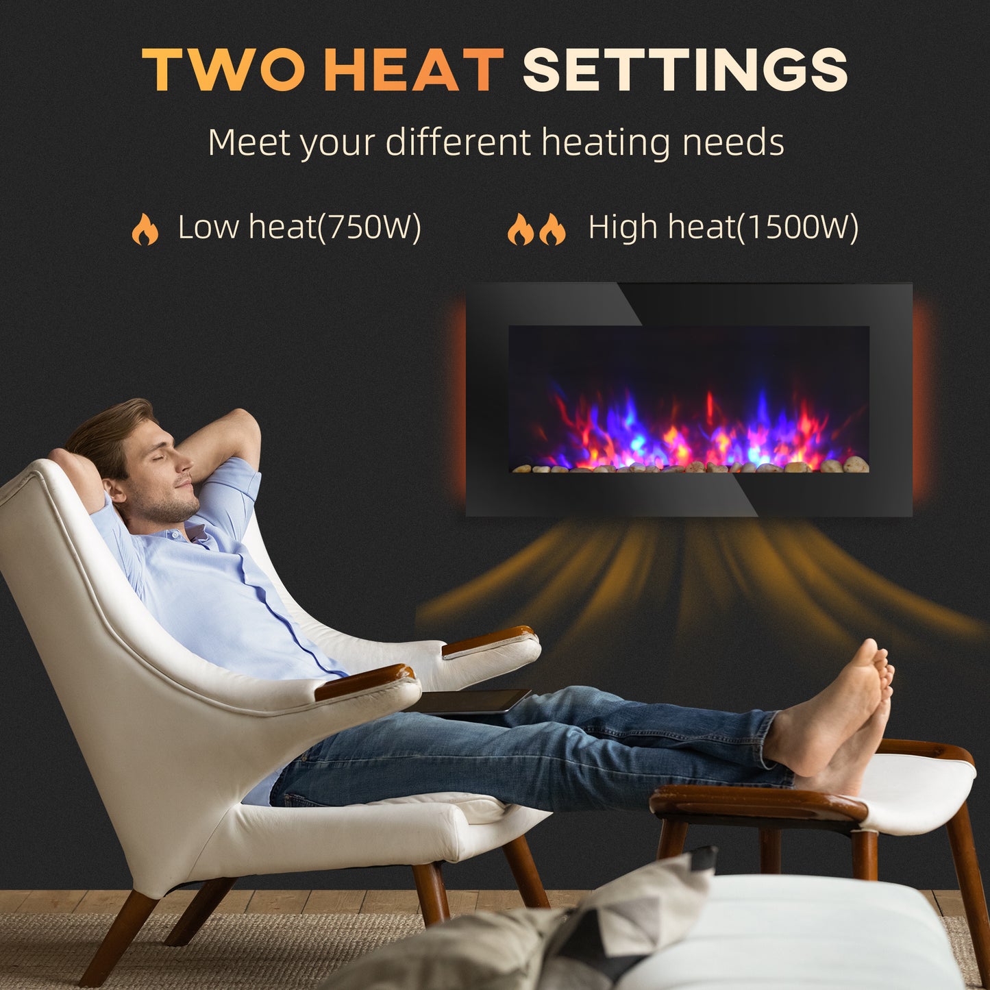 Modern electric fireplace with realistic flame effects and dual heat settings