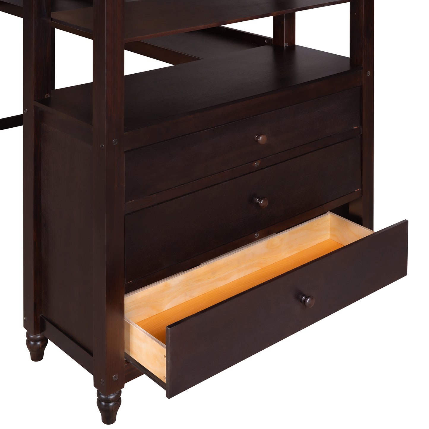 Dark wood desk with three drawers