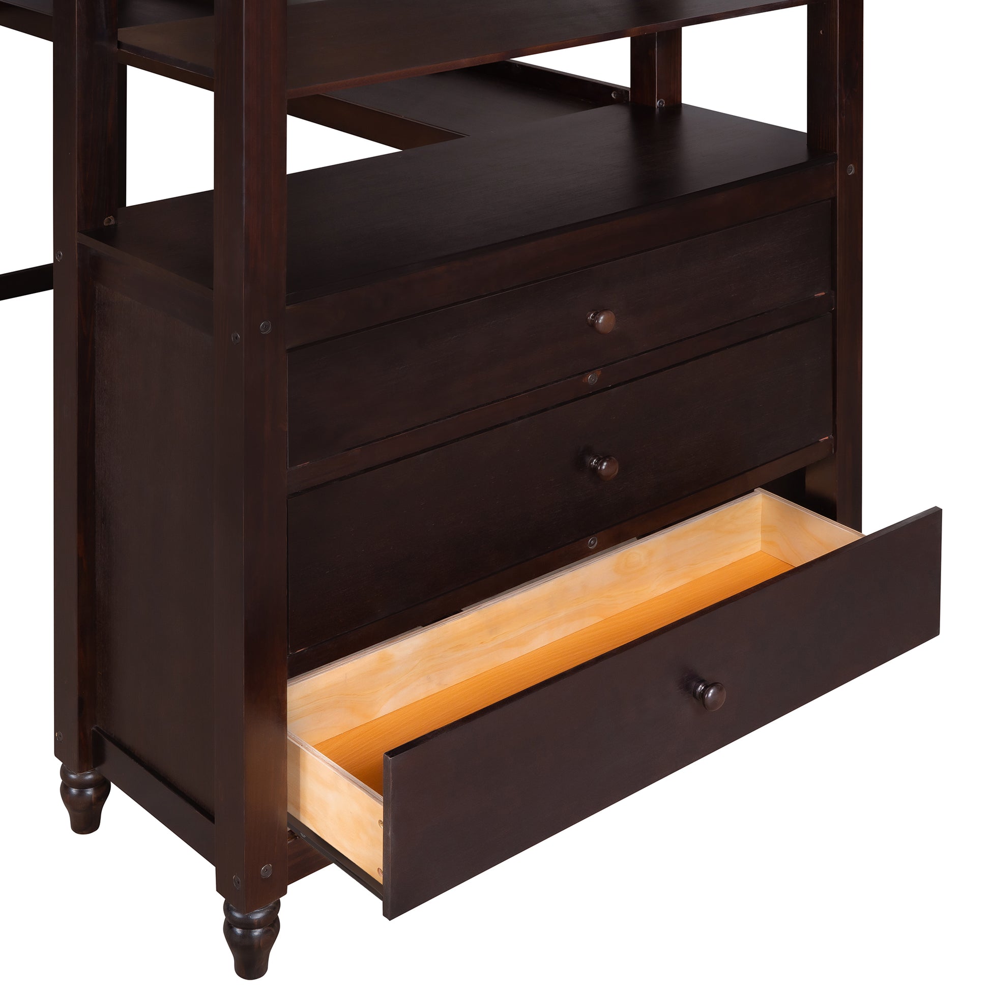 Dark wood desk with three drawers