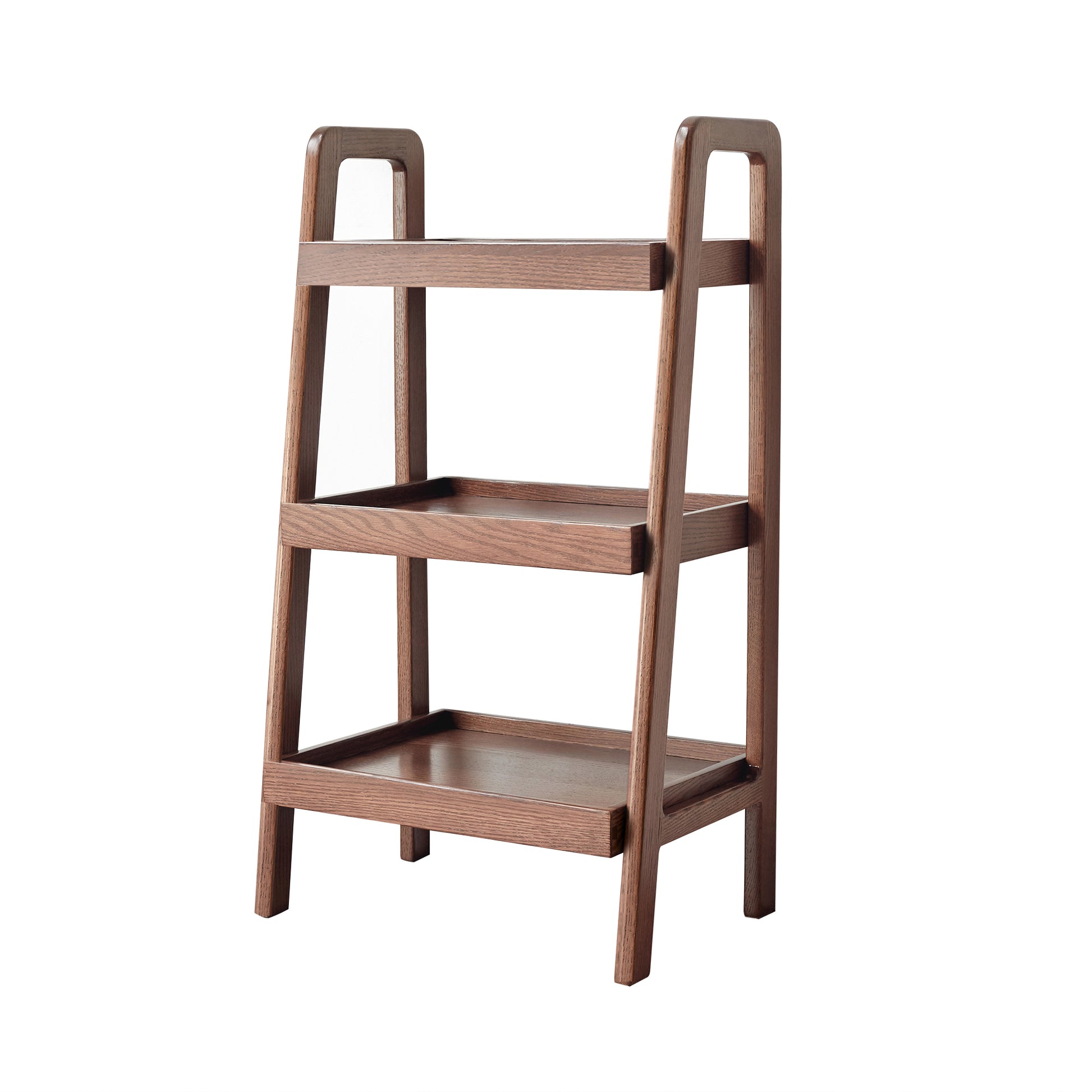 Wooden ladder shelf with three tiers
