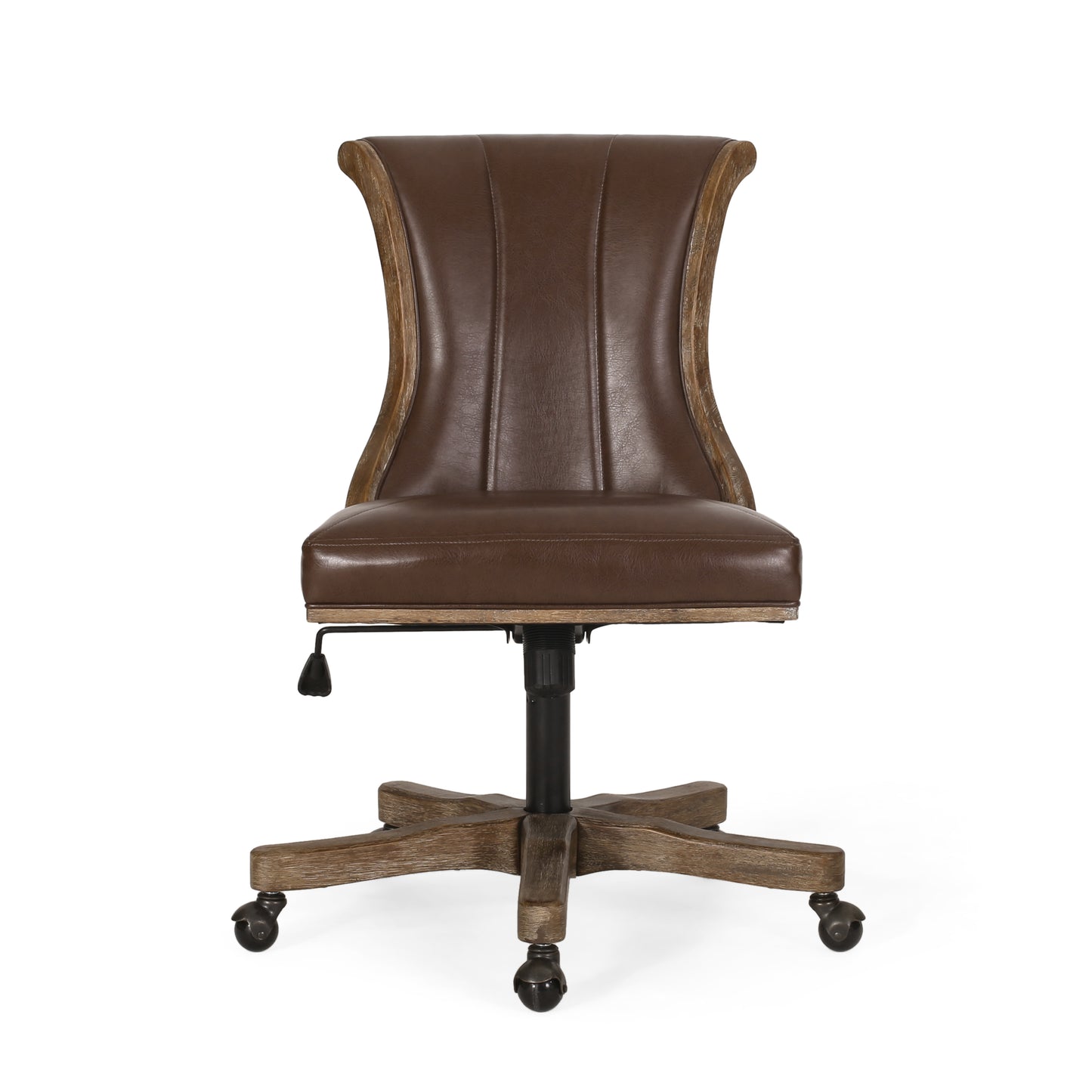 Vintage executive chair with brown tufted leather and distressed wood frame