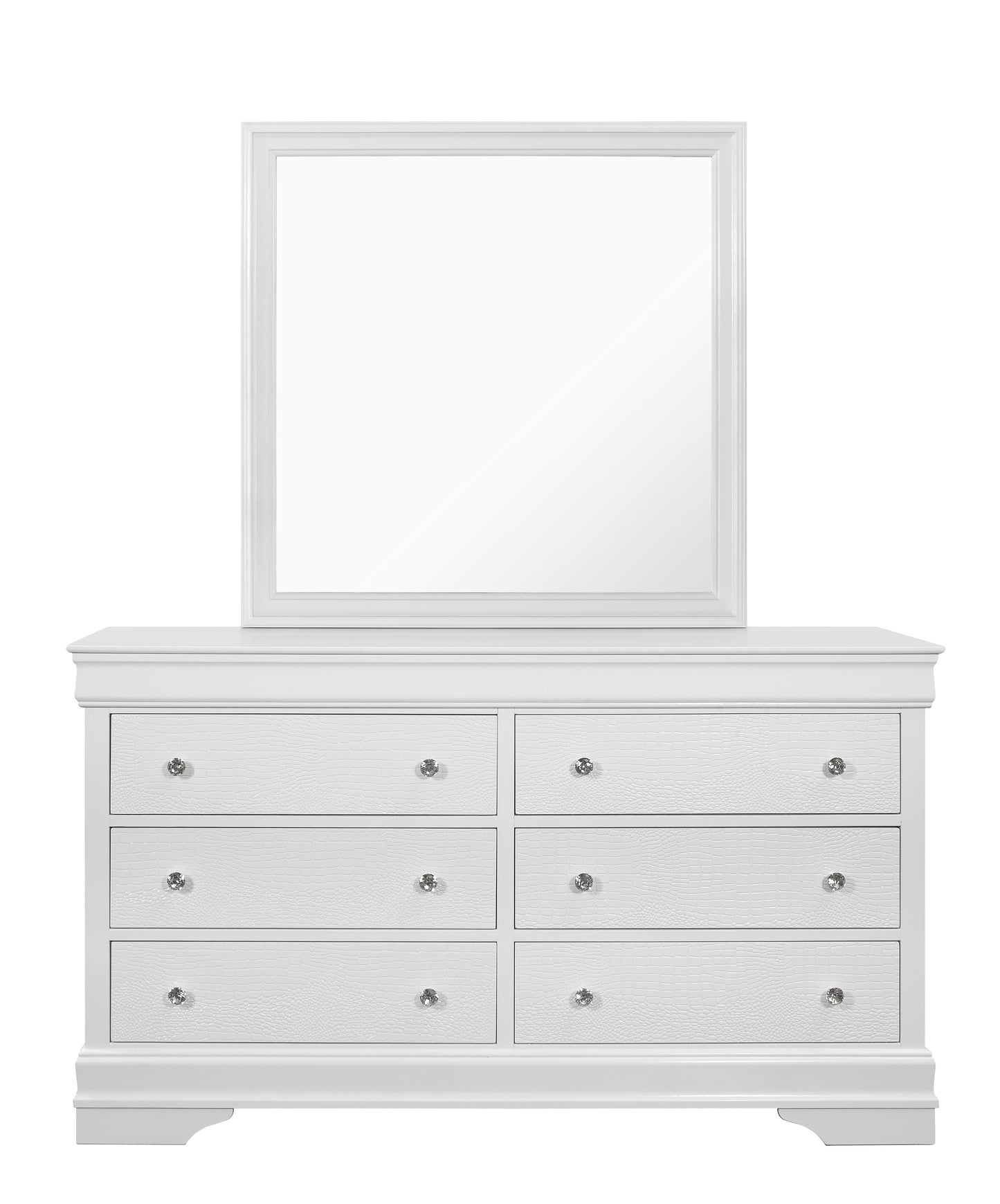 White eightdrawer dresser with mirrored frame