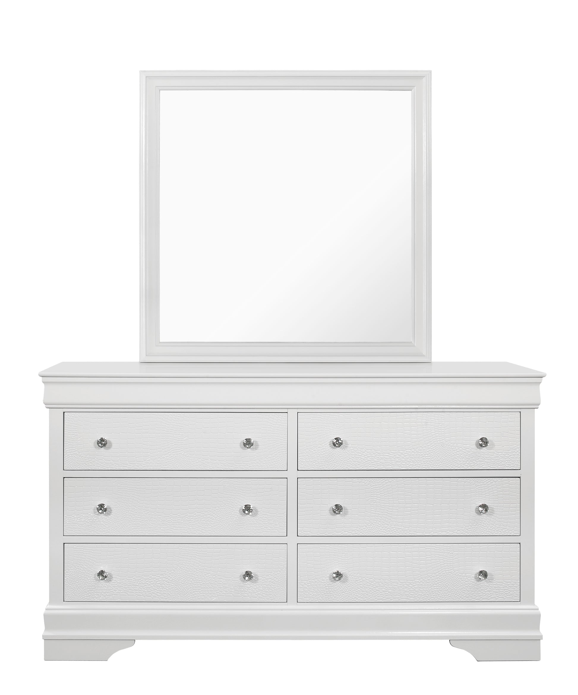 White eightdrawer dresser with mirrored frame