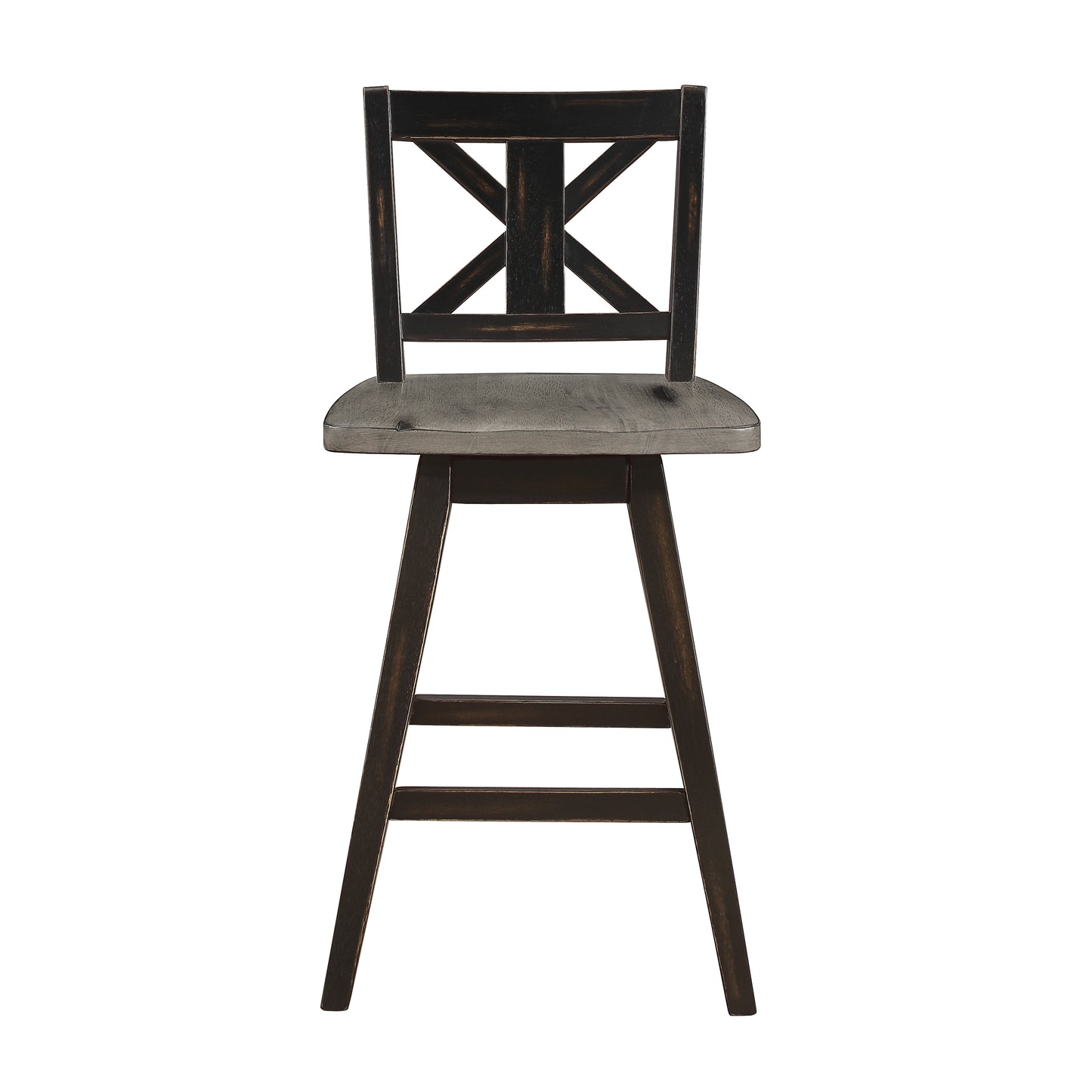 TREATLIFE HOME Set of 2 Counter Height Swivel Chairs, X-Back Design, Solid Rubberwood, Rustic Black Finish