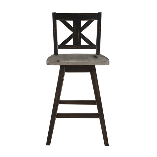 TREATLIFE HOME Set of 2 Counter Height Swivel Chairs, X-Back Design, Solid Rubberwood, Rustic Black Finish