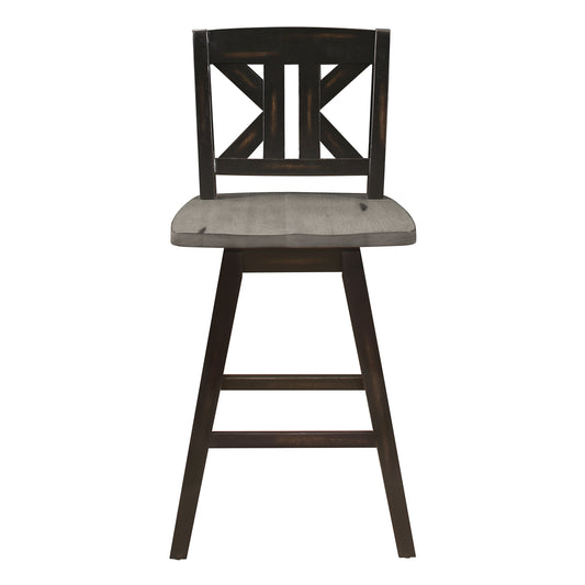 TREATLIFE HOME Set of 2 Counter Height Swivel Chairs, Solid Rubberwood, Divided X-Back Design, Rustic Black and Gray Finish