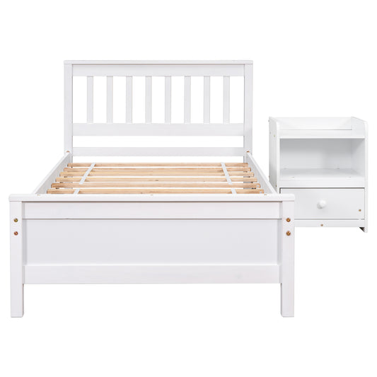 White wooden twin bed frame with slatted base ready for mattress
