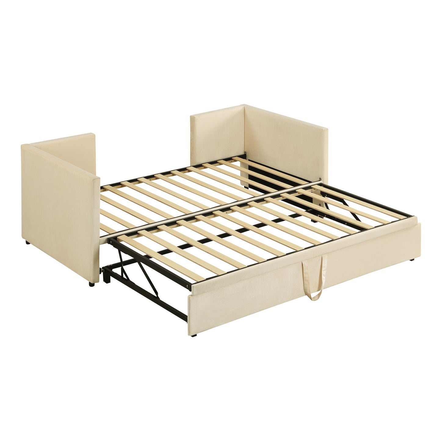 Cream velvet sofa bed with pullout mattress frame