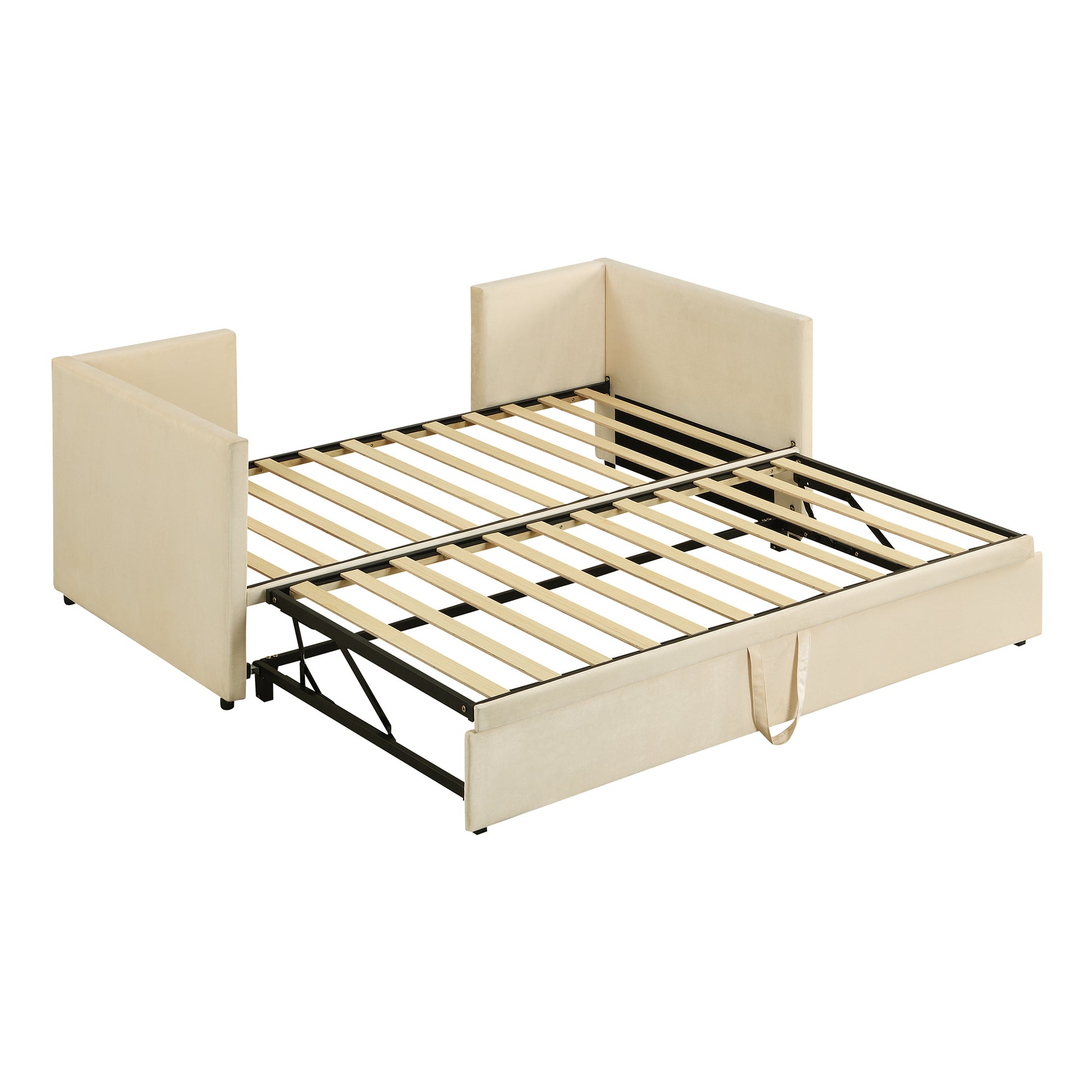 Cream velvet sofa bed with pullout mattress frame
