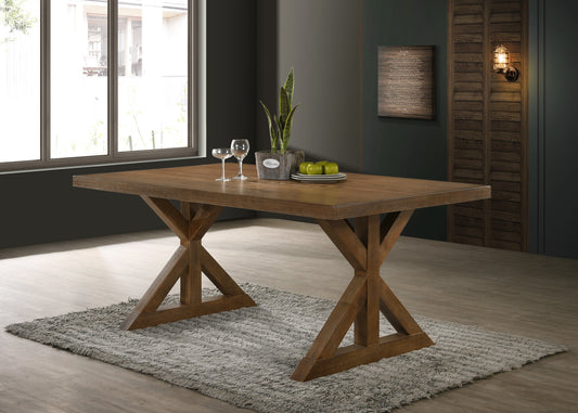 Rustic wooden dining table with trestle legs